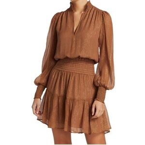 A.L.C Gold/ Butterscotch Silvie Smocked Romantic Blouson Mini Dress Size 00